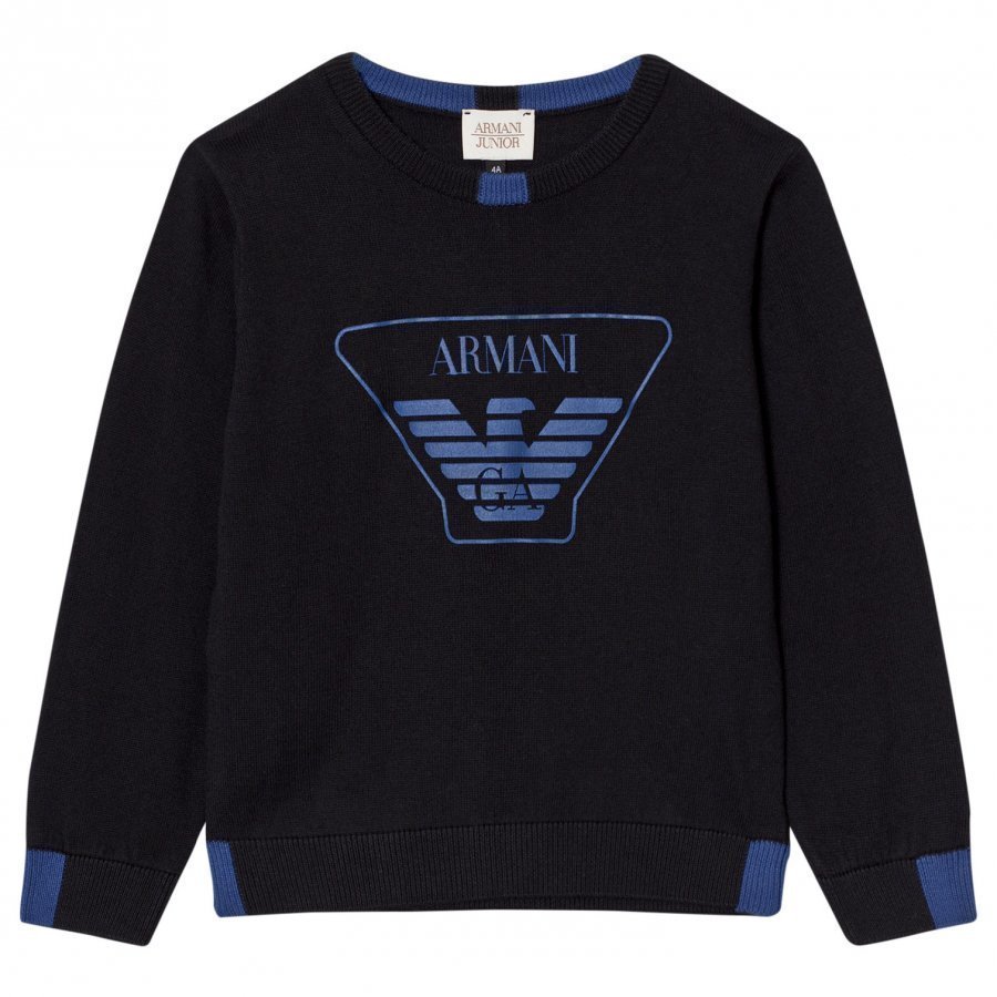 Armani Junior Black Blue Logo Knit Sweater Paita