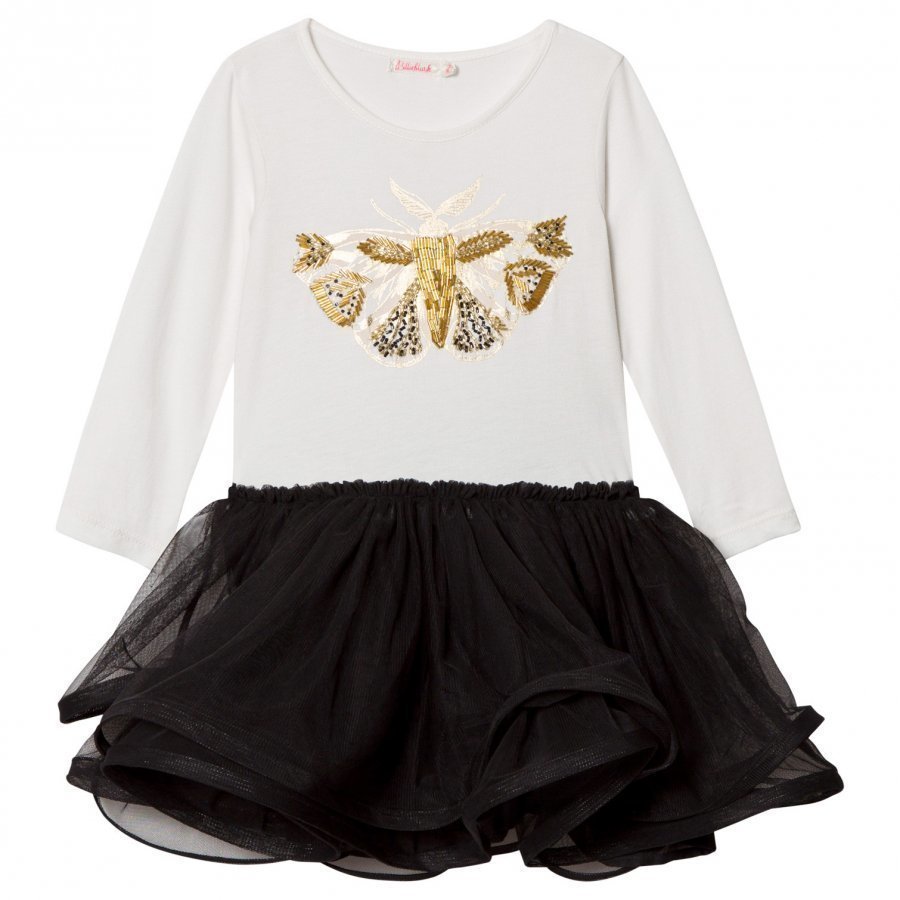 Billieblush White And Black Bee Embellished Jersey And Tulle Dress Mekko