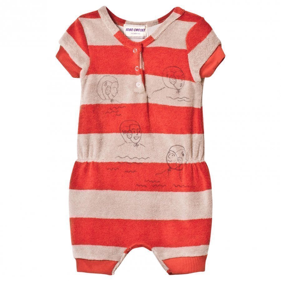 Bobo Choses Striped Terry Jumpsuit Waterpolo Red Clay Romper Puku