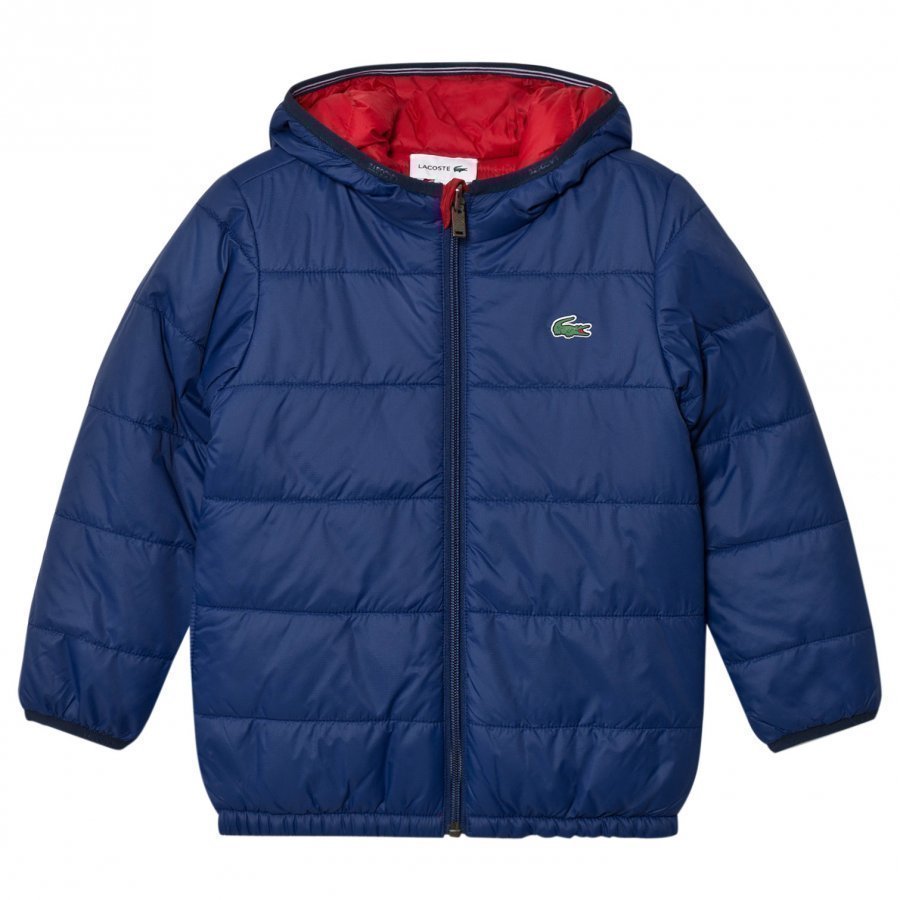Lacoste Navy And Red Reversible Hooded Puffer Jacket Toppatakki