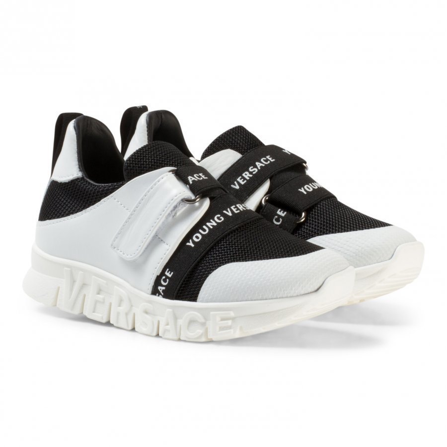 Young Versace Black And White Branded Trainers With Logo Sole Lenkkarit